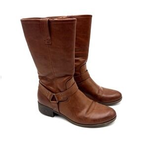 Frye & Co Womens EVELINE BROWN‎ block heel motorcycle boots, Size 8.5